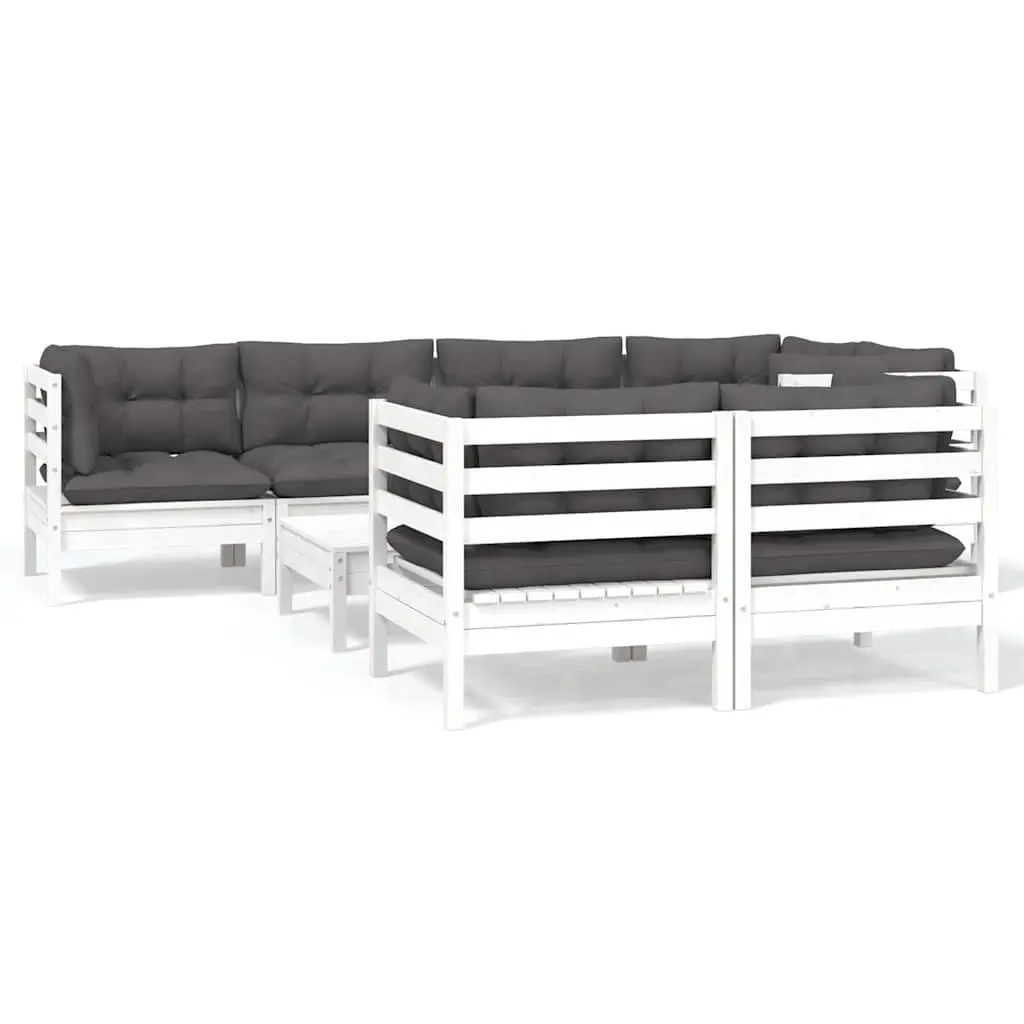 Garden Lounge Set Solid Pinewood 8 Piece Modular White with Cushions