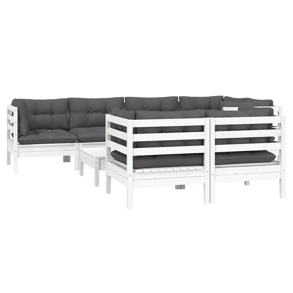 Garden Lounge Set Solid Pinewood 8 Piece Modular White with Cushions