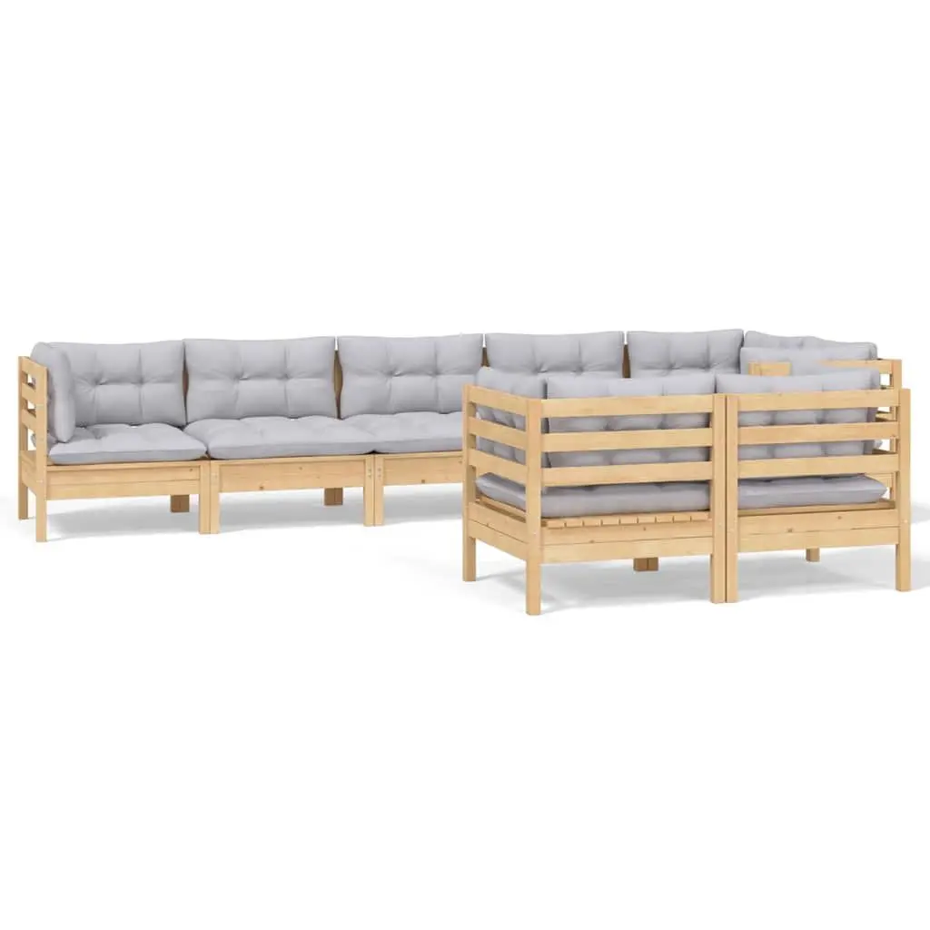 Garden Lounge Set Solid Pinewood 8 Piece Outdoor Patio Furniture Grey Cushions Modular
