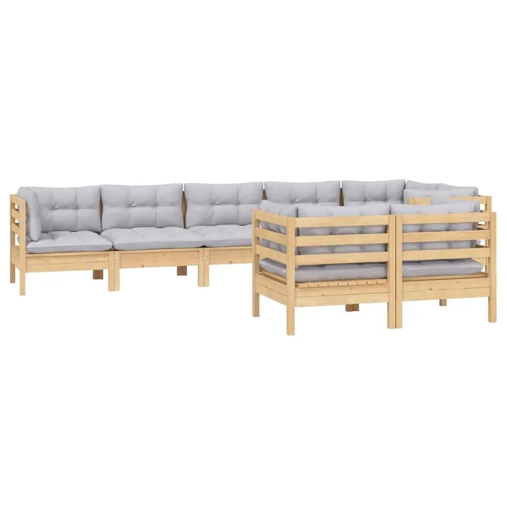 Garden Lounge Set Solid Pinewood 8 Piece Outdoor Patio Furniture Grey Cushions Modular