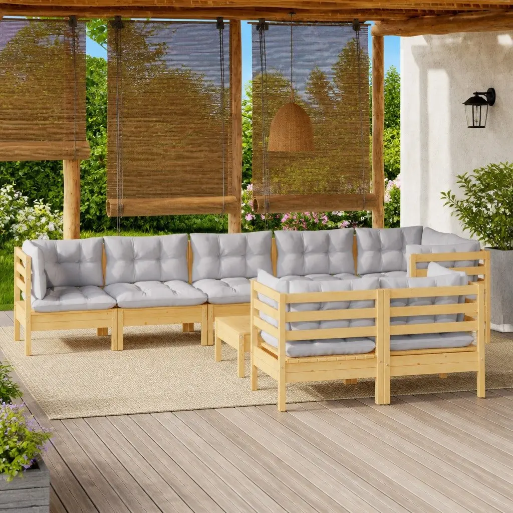 Garden Lounge Set 9 Piece Outdoor Furniture Patio Seating Grey Cushions Modular