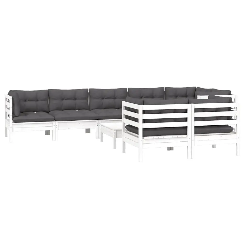 9 Piece Modular Garden Lounge Set White Pinewood Outdoor Furniture with Cushions