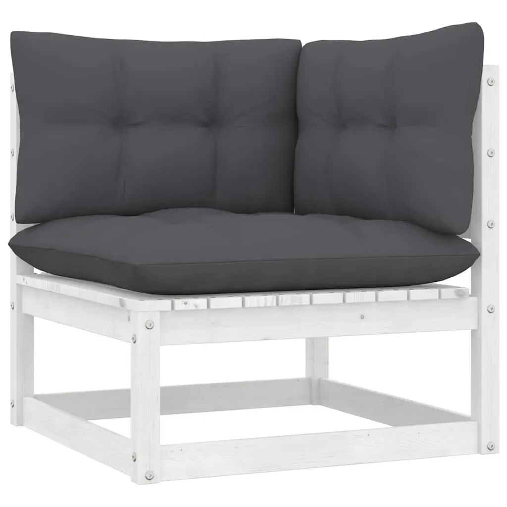 9 Piece Modular Garden Lounge Set White Pinewood Outdoor Furniture with Cushions