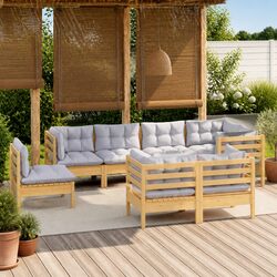 Garden Lounge Set 8 Piece Outdoor Furniture Patio Sofa Grey Cushions Pinewood