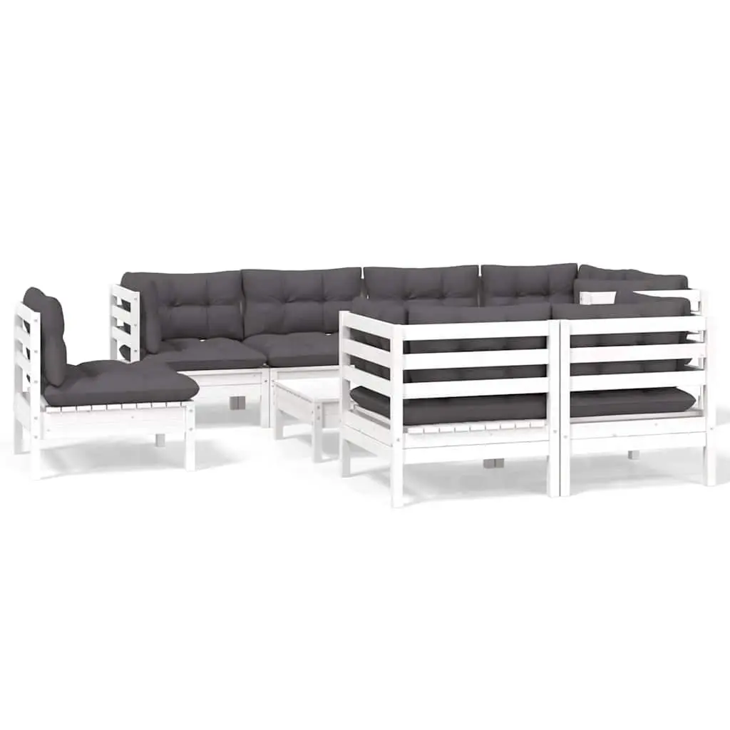 Garden Lounge Set 9 Piece White Outdoor Furniture Patio Seating with Cushions