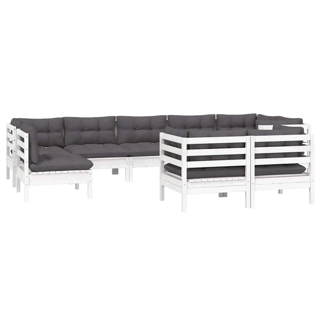 9PieceLoungeSetOutdoorFurnitureModularDesignPinewoodCushionsWhiteGardenPatio