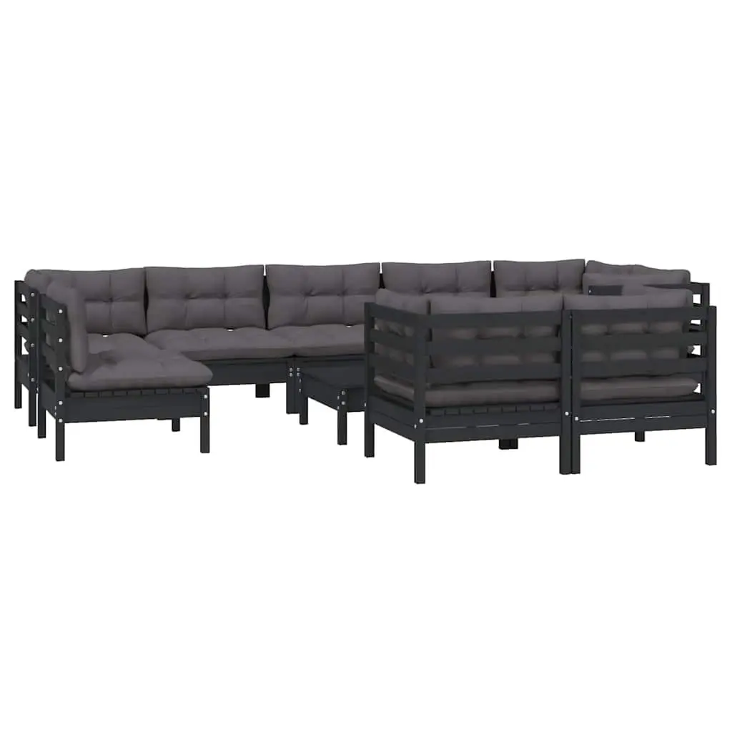 Garden Lounge Set Solid Pinewood 10 Piece Outdoor Furniture Modular Black