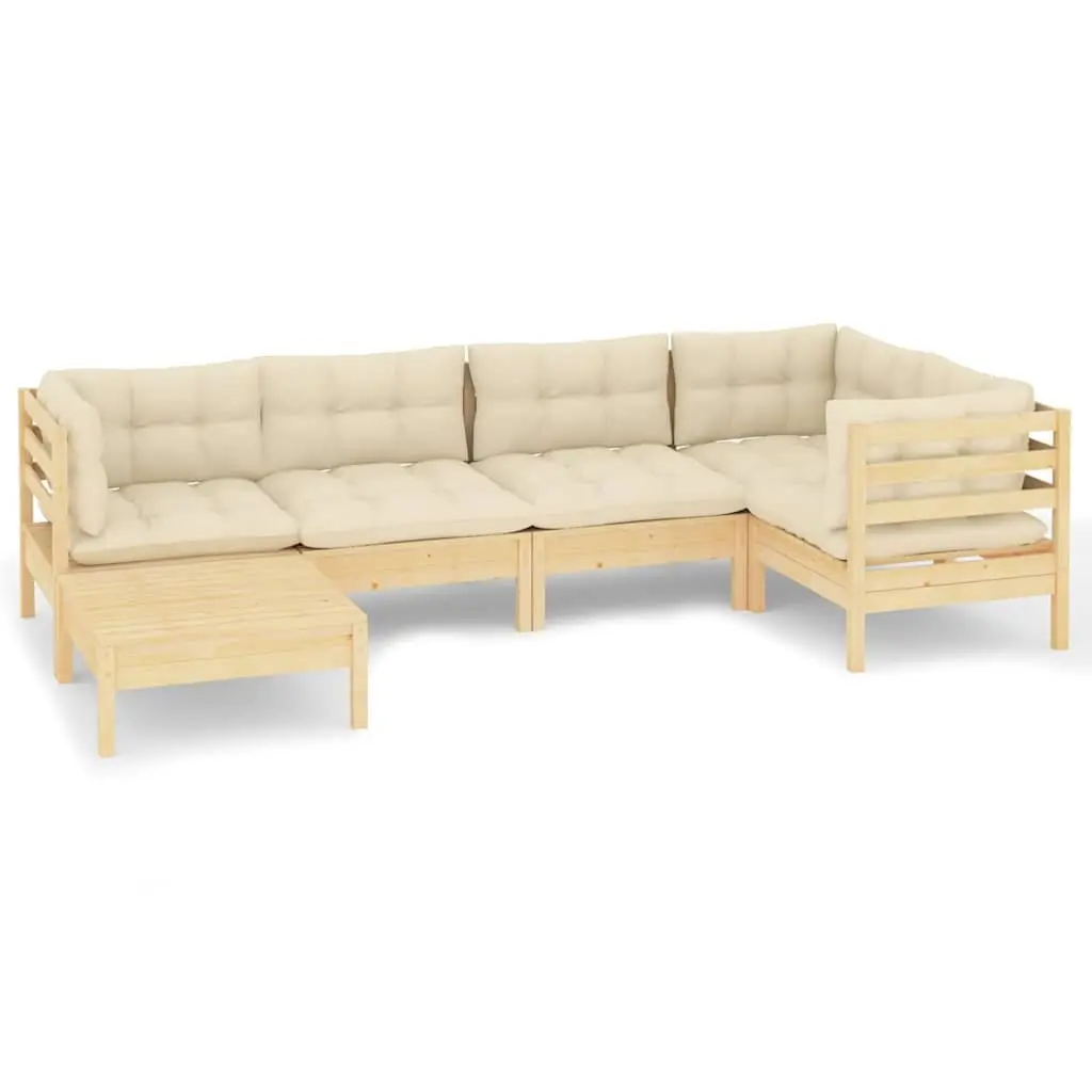 Garden Lounge Set Solid Pinewood 6 Piece Outdoor Patio Furniture Cream Cushions Modular