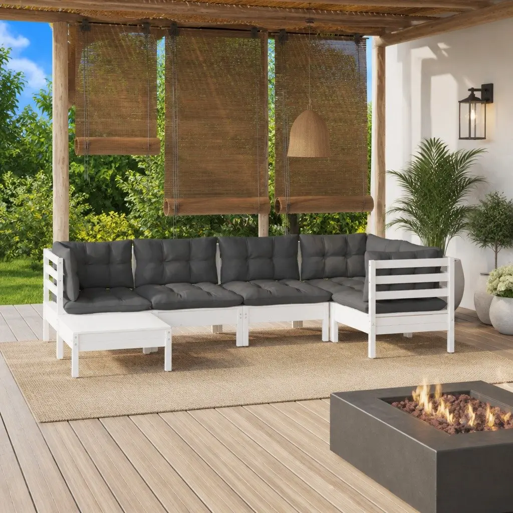 Garden Lounge Set 6 Piece Outdoor Patio Furniture with Cushions White
