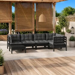 Garden Lounge Set 6 Piece Outdoor Patio Furniture Black Modular Sectional Sofa