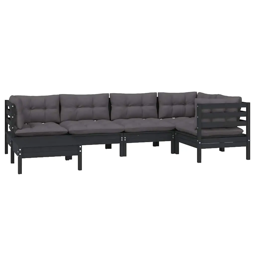Garden Lounge Set 6 Piece Outdoor Patio Furniture Black Modular Sectional Sofa