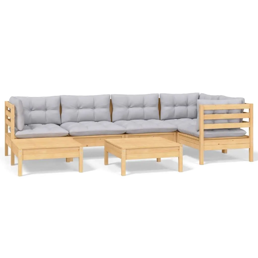 Garden Lounge Set Solid Pinewood 7 Piece Outdoor Furniture Modular Sofa Grey Cushions