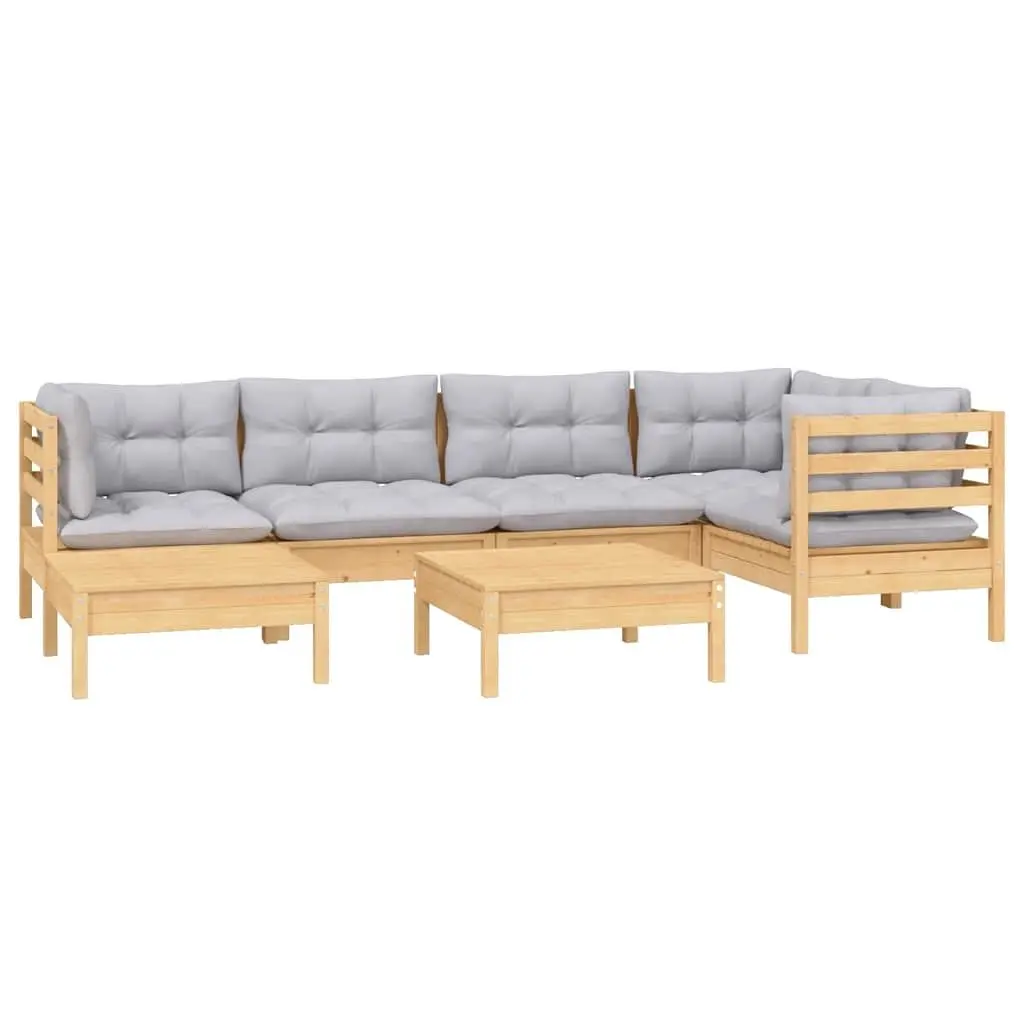 Garden Lounge Set Solid Pinewood 7 Piece Outdoor Furniture Modular Sofa Grey Cushions