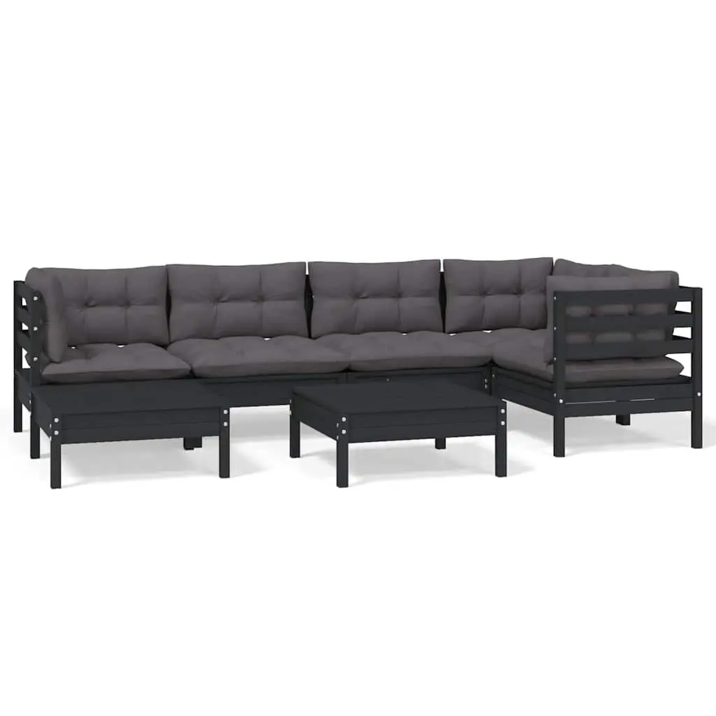 7 Piece Modular Outdoor Patio Furniture Set Black Cushions Solid Pinewood Garden Lounge