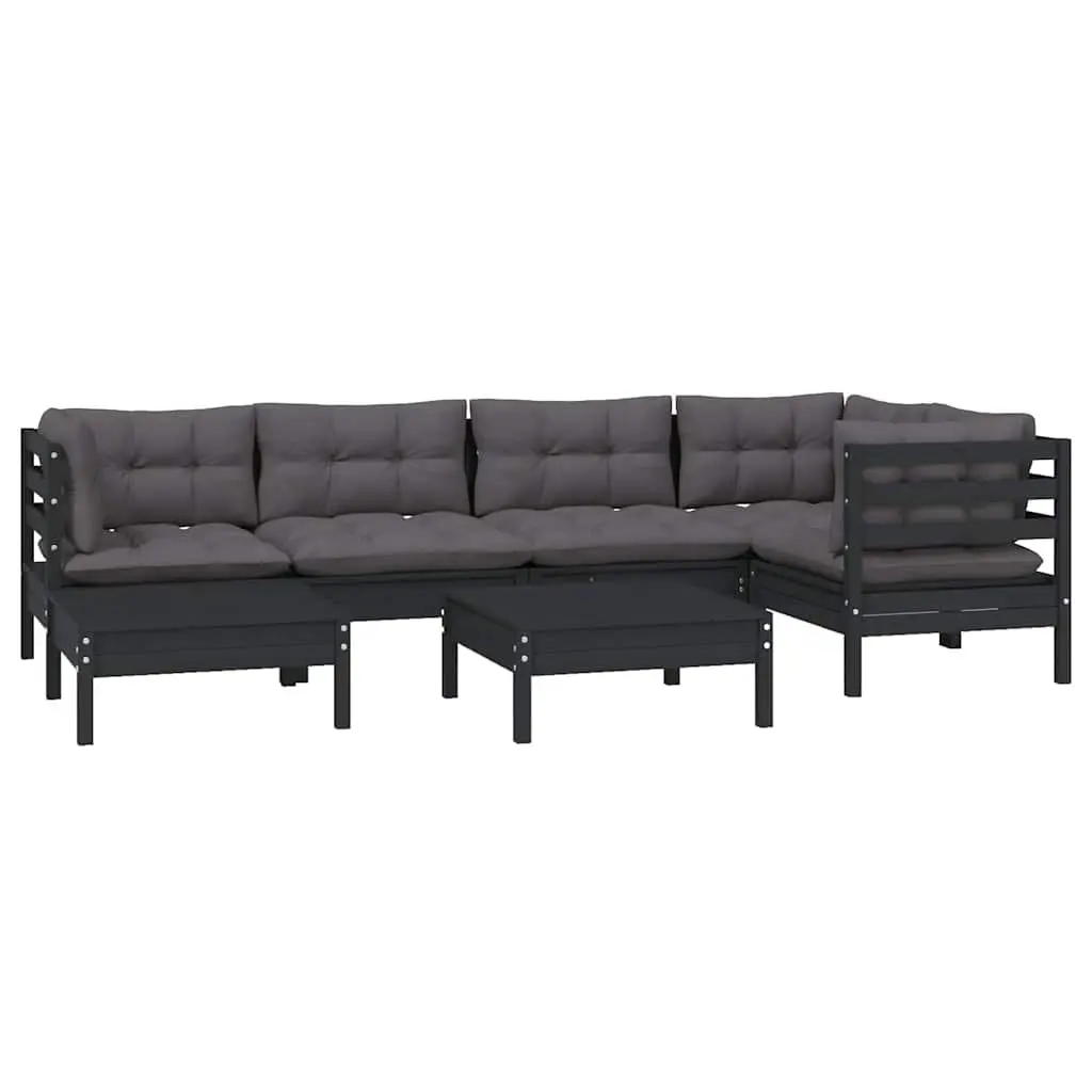 7 Piece Modular Outdoor Patio Furniture Set Black Cushions Solid Pinewood Garden Lounge