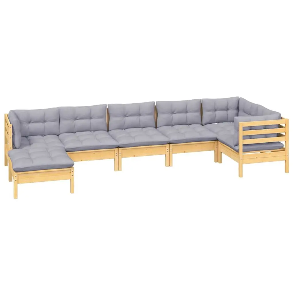 Garden Lounge Set Solid Pinewood 7 Piece Outdoor Furniture Patio Sofa with Grey Cushions