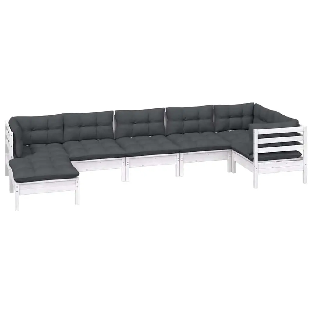 7 Piece Garden Lounge Set Solid Pinewood White Outdoor Patio with Cushions