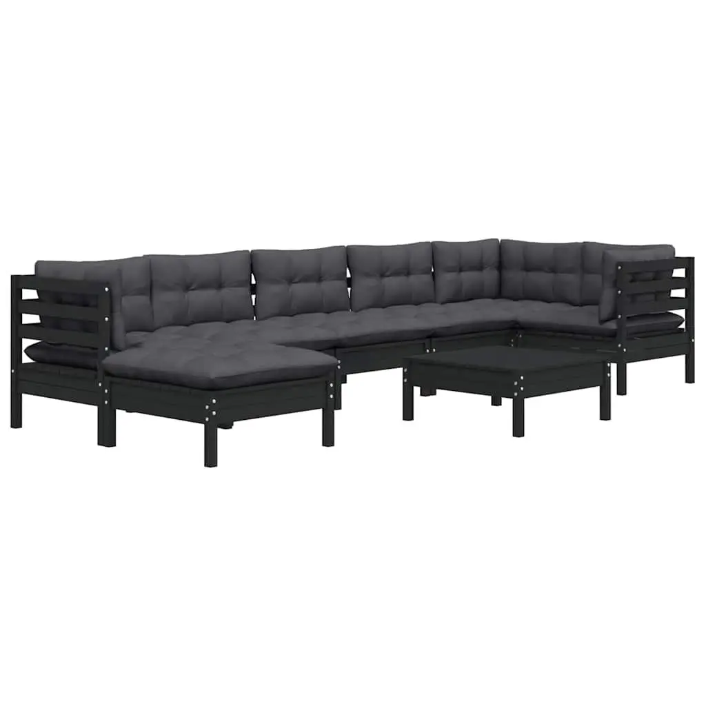 8 Piece Garden Lounge Set Solid Pinewood Black with Cushions