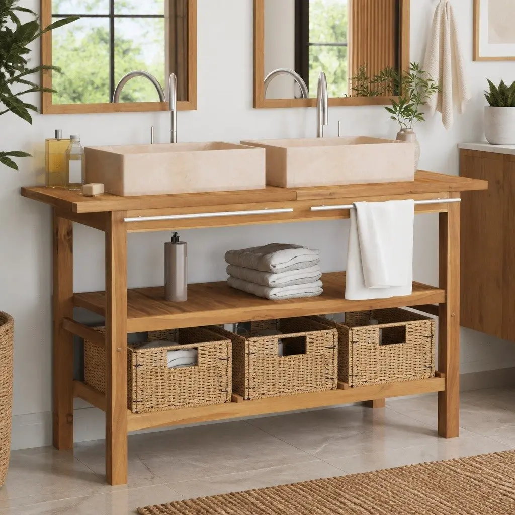 Bathroom Vanity with Marble Sinks and Storage