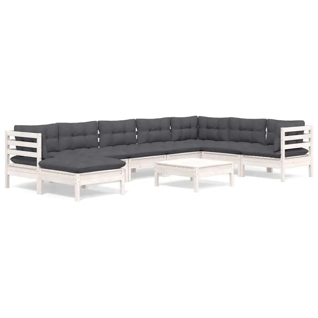 Garden Lounge Set Solid Pinewood 9 Piece Outdoor Furniture White with Cushions