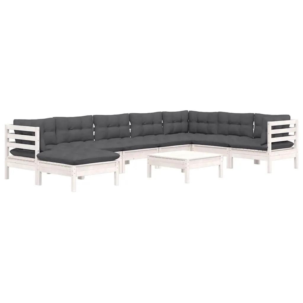 Garden Lounge Set Solid Pinewood 9 Piece Outdoor Furniture White with Cushions