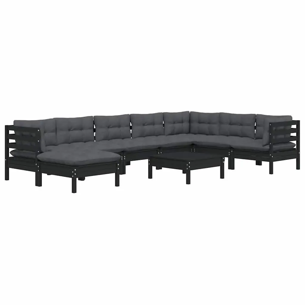 Garden Lounge Set 9 Piece Outdoor Patio Furniture Black Cushions Modular