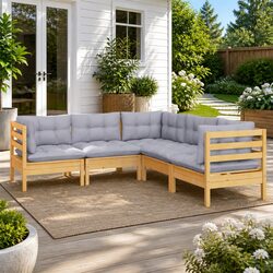 Garden Lounge Set 5 Piece Outdoor Patio Furniture Grey Cushions Modular Seating