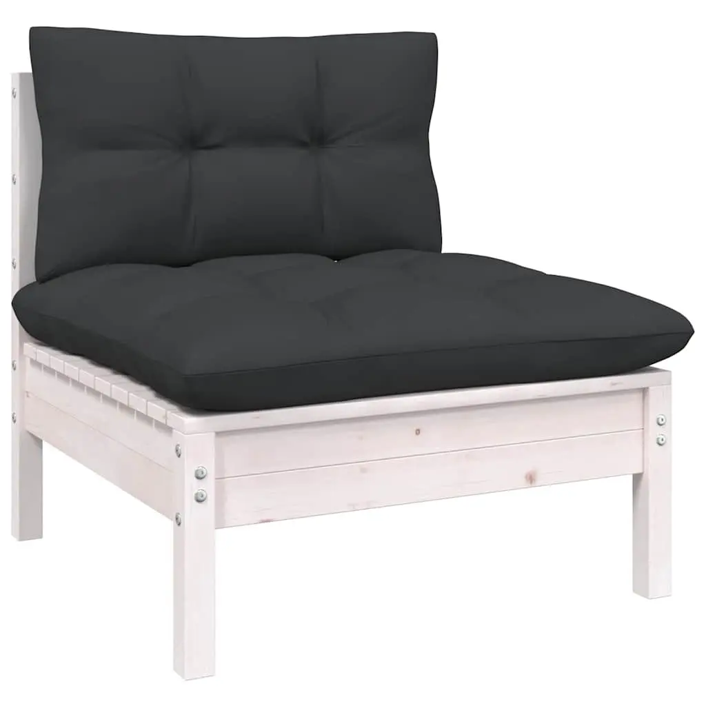 5 Piece Modular Outdoor Patio Lounge Set in White with Cushions Made of Solid Pinewood