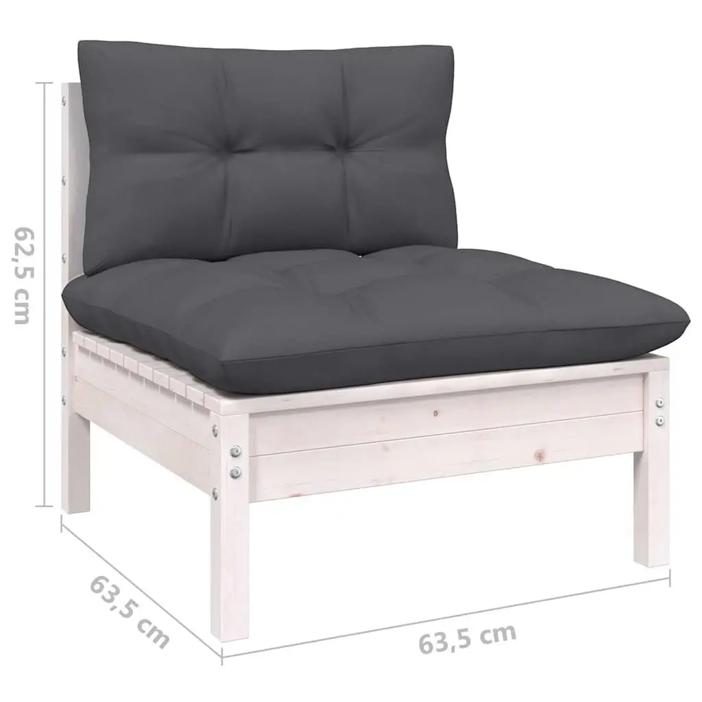 5 Piece Modular Outdoor Patio Lounge Set in White with Cushions Made of Solid Pinewood
