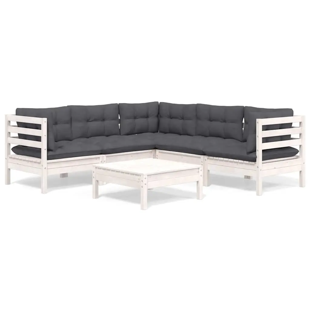 Garden Lounge Set 6 Piece Outdoor Patio Furniture White with Cushions Modular