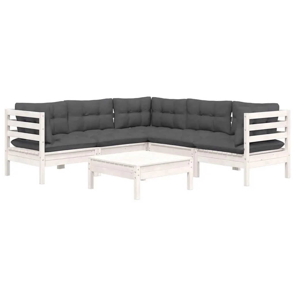 Garden Lounge Set 6 Piece Outdoor Patio Furniture White with Cushions Modular