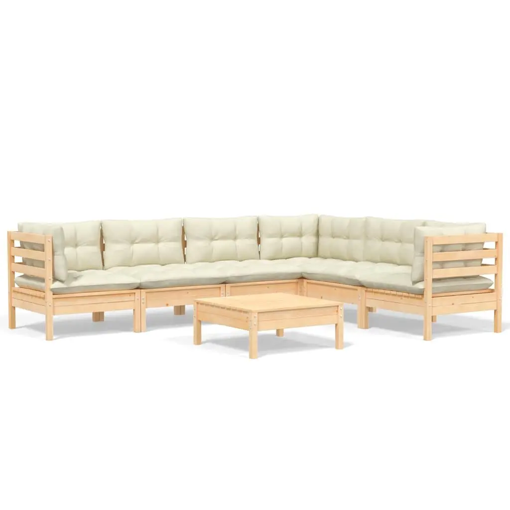 Garden Lounge Set 7 Piece Outdoor Patio Furniture Modular Cream Cushions Solid