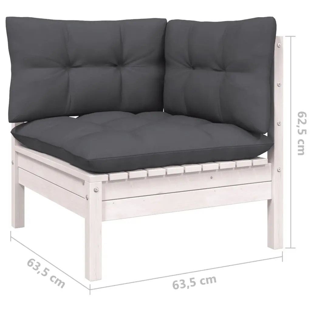 7 Piece Modular Lounge Set White Solid Pinewood Outdoor Furniture with Cushions for Garden and Patio