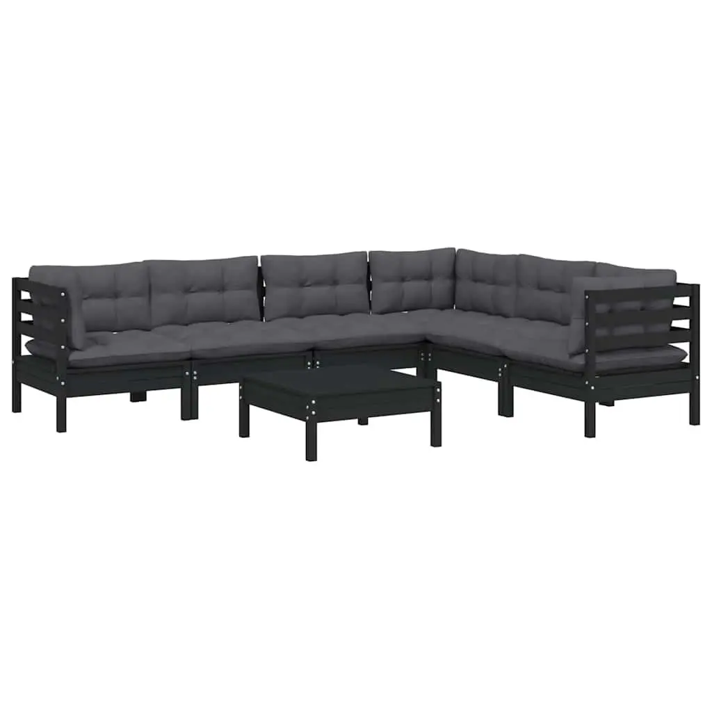 7 Piece Garden Lounge Set Solid Pinewood Outdoor Patio Furniture Black