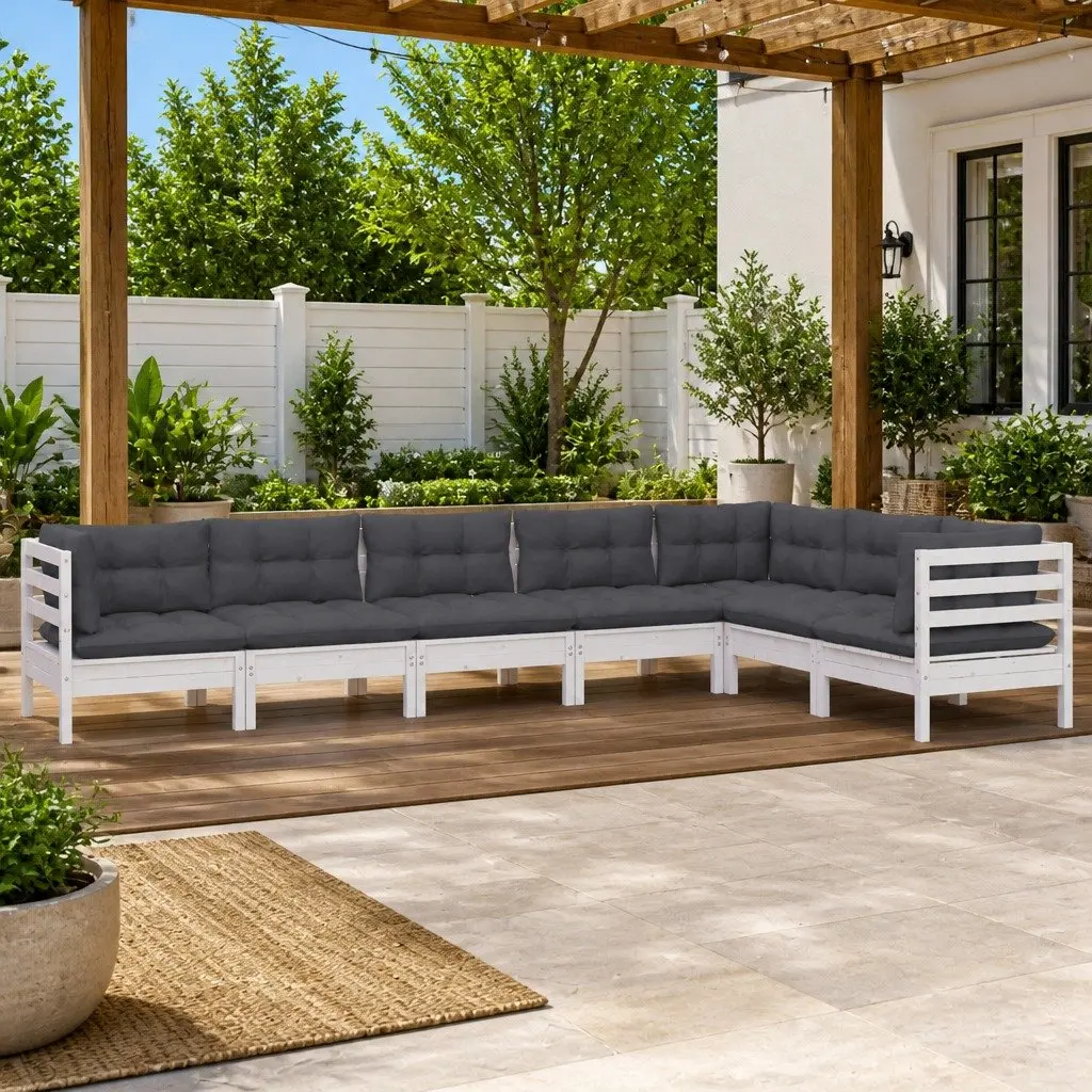 7 Piece Outdoor Lounge Set Solid Pinewood White with Cushions