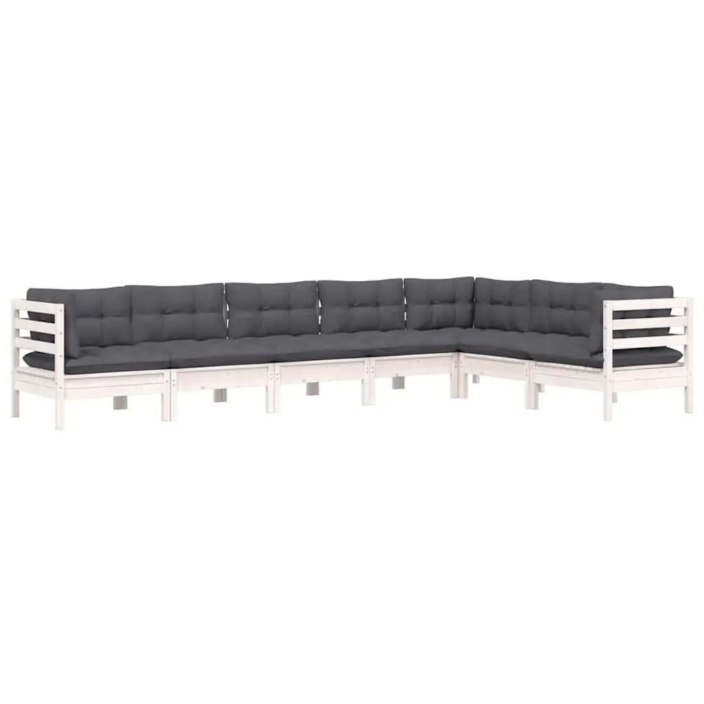 7 Piece Outdoor Lounge Set Solid Pinewood White with Cushions