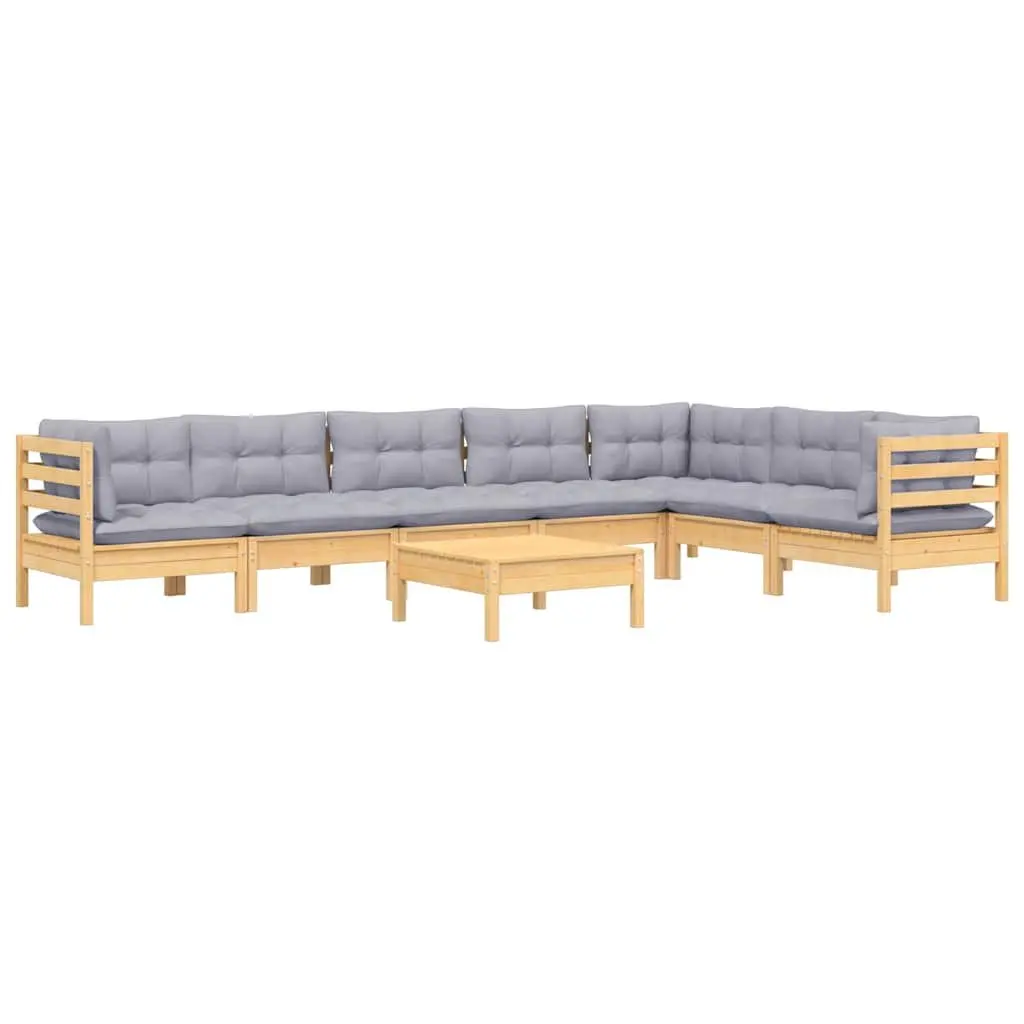 Garden Lounge Set Solid Pinewood 8 Piece Modular Patio Furniture with Grey Cushions