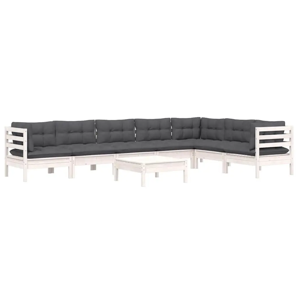 8 Piece Modular Outdoor Lounge Set White Solid Pinewood with Cushions
