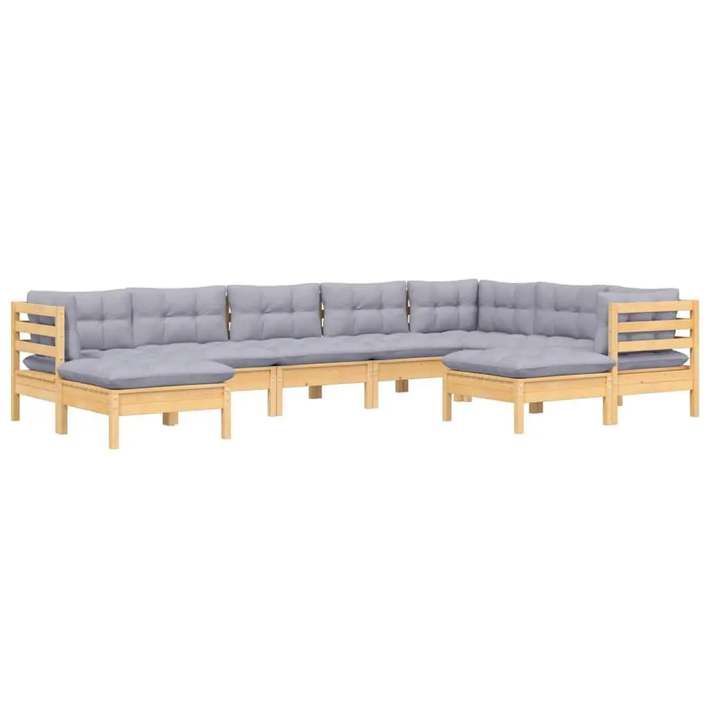 Garden Lounge Set 9 Piece Outdoor Patio Furniture with Grey Cushions Pinewood