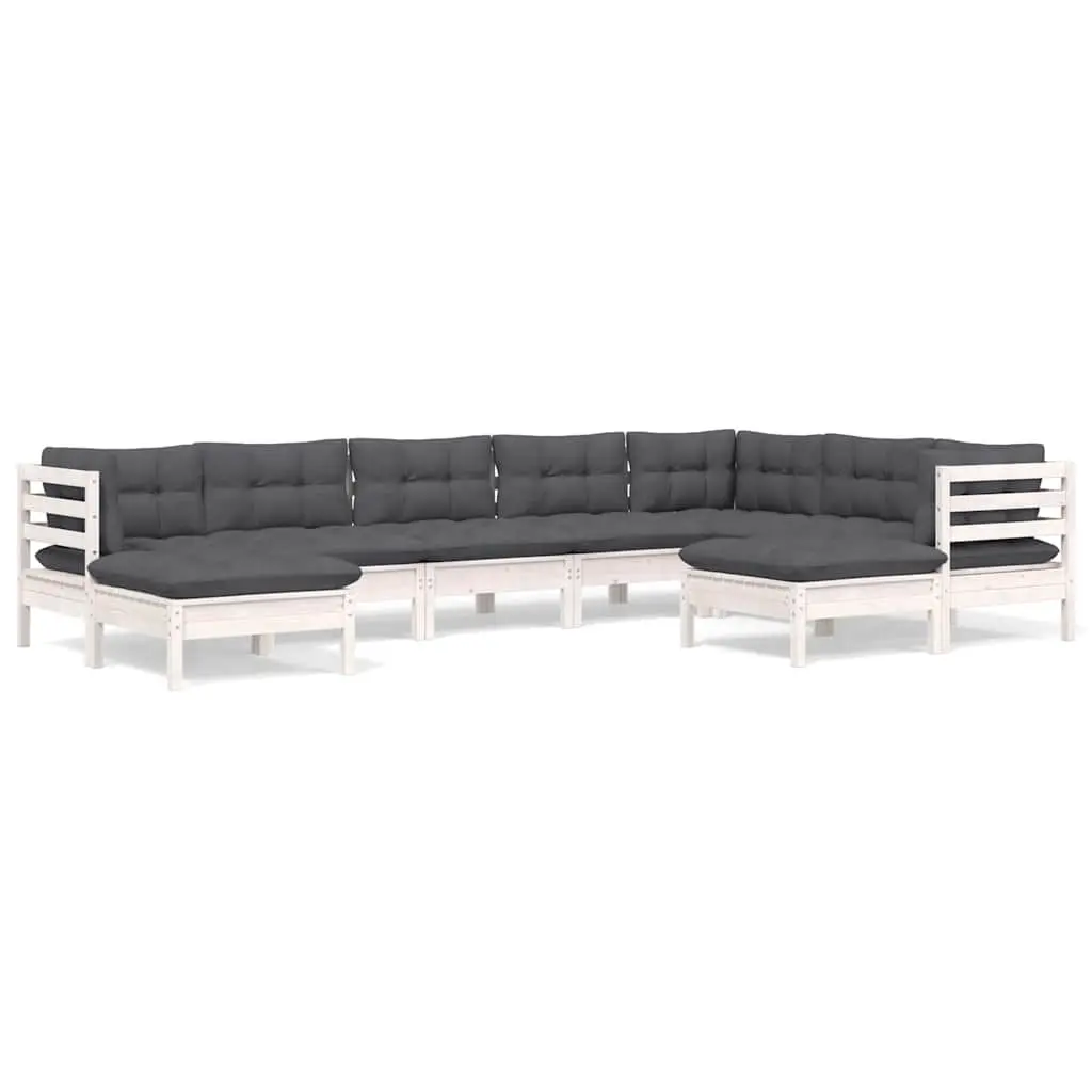 Garden Lounge Set Solid Pinewood 9 Piece White Modular Outdoor Furniture with Cushions