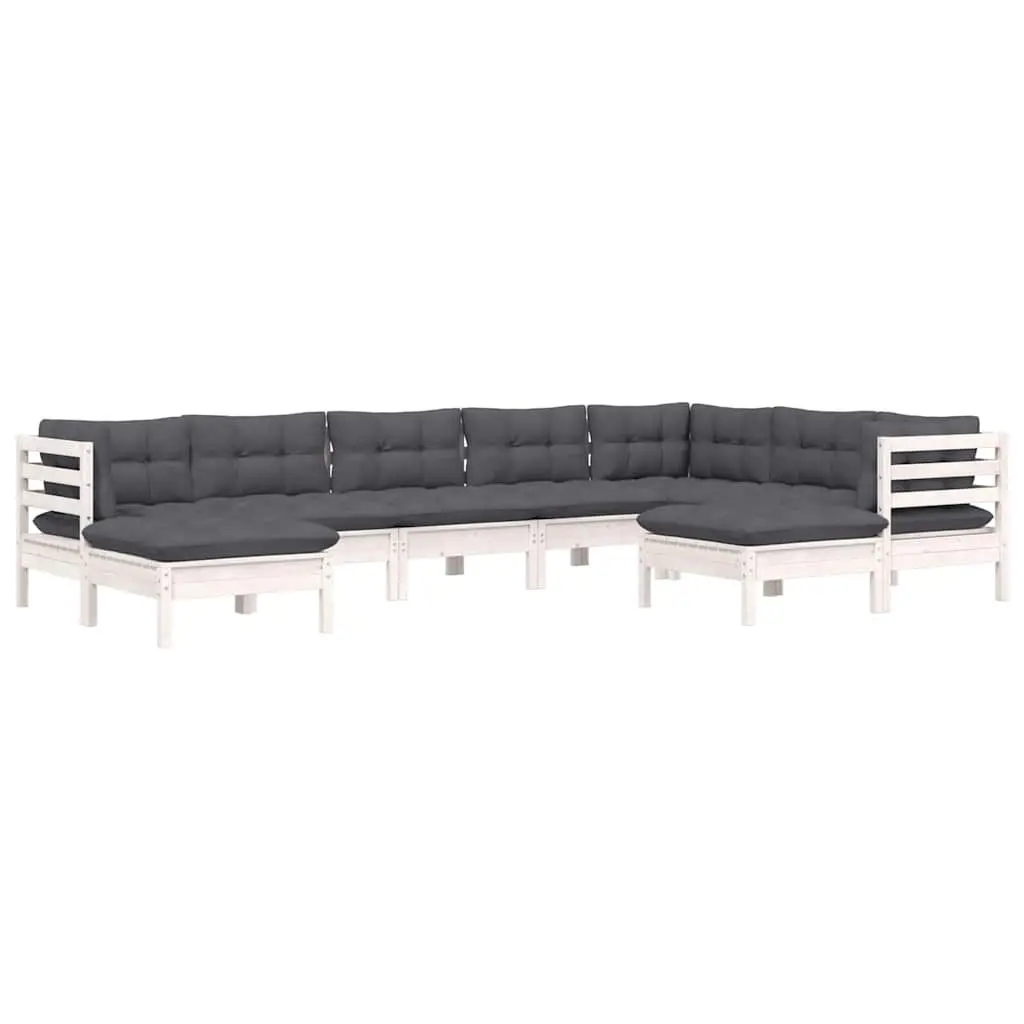 Garden Lounge Set Solid Pinewood 9 Piece White Modular Outdoor Furniture with Cushions