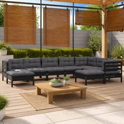 Versatile 9 Piece Outdoor Lounge Set with Cushions in Black