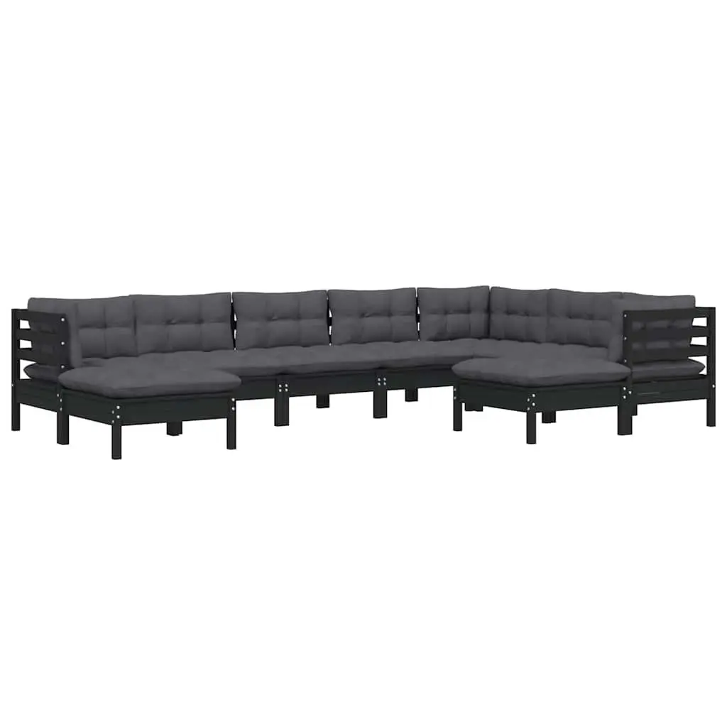 9PieceModularGardenLoungeSetOutdoorPatioFurnitureSolidPinewoodwithCushionsBlack