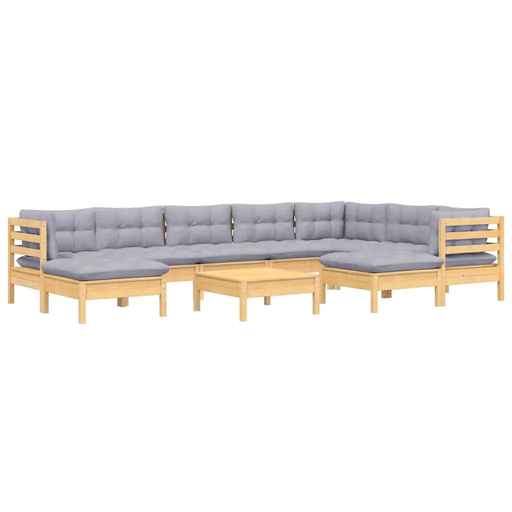 Outdoor Patio Furniture Set 10 Piece Modular Grey Cushions Solid Pinewood