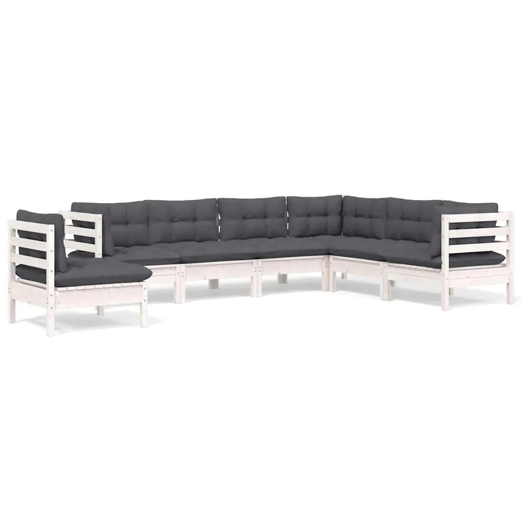 Garden Lounge Set Solid Pinewood 7 Piece White Outdoor Furniture with Cushions Modular Patio