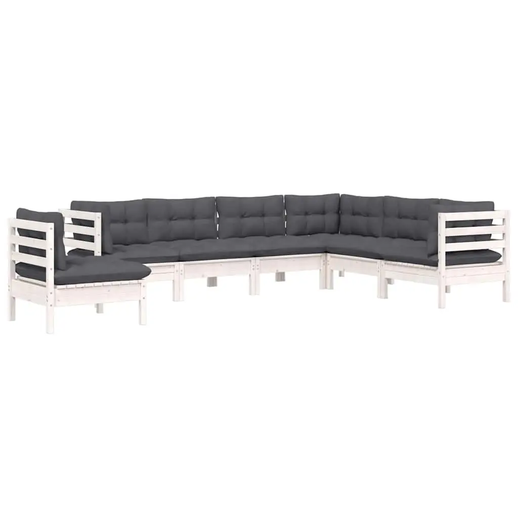 Garden Lounge Set Solid Pinewood 7 Piece White Outdoor Furniture with Cushions Modular Patio