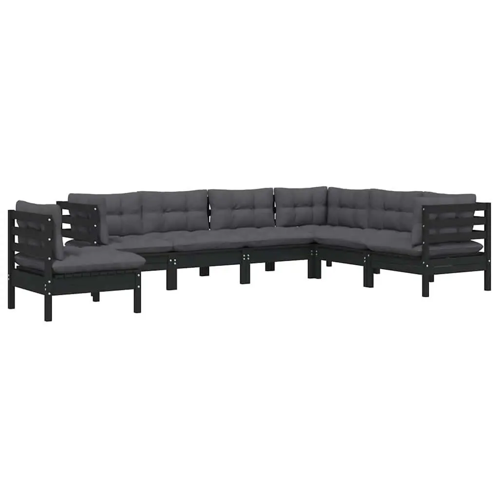 7 Piece Garden Lounge Set with Cushions Black Solid Pinewood Outdoor Patio