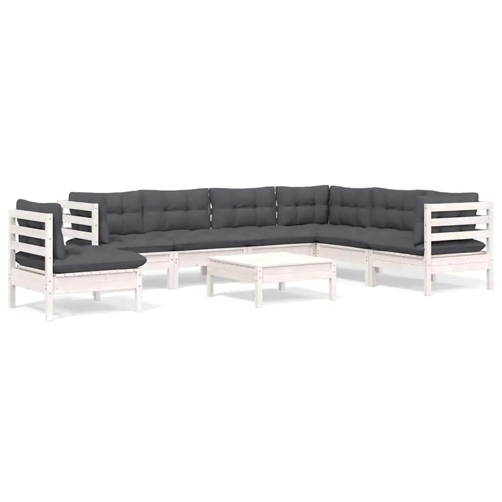 Garden Lounge Set 8 Piece Outdoor Patio Furniture White Solid Wood Cushions