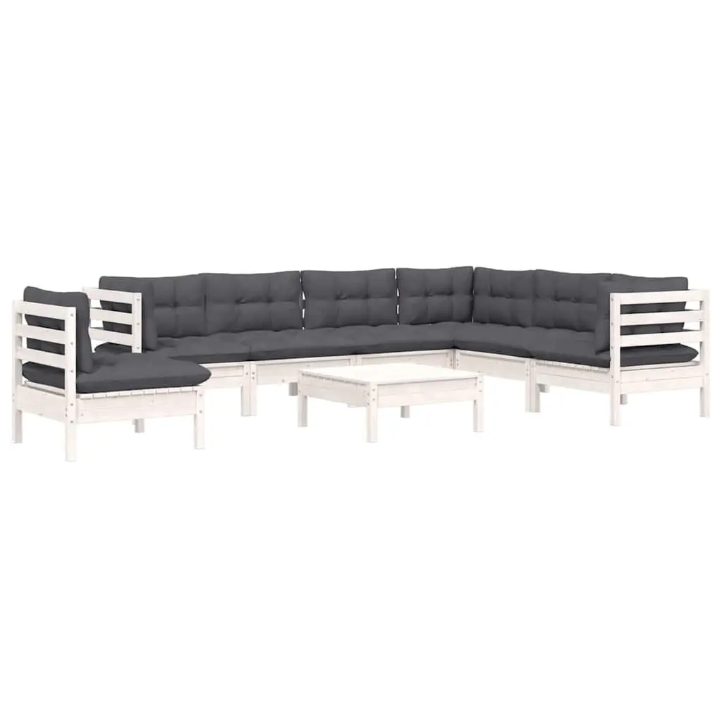 Garden Lounge Set 8 Piece Outdoor Patio Furniture White Solid Wood Cushions