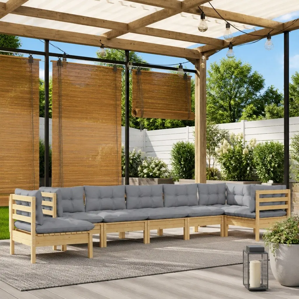 Garden Lounge Set Solid Pinewood 8 Piece Modular Outdoor Patio Furniture Grey Cushions